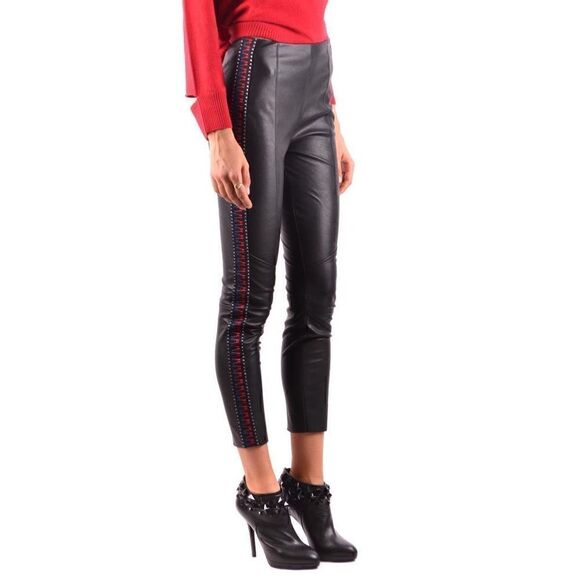 Pinko Faux Leather Trouser Pants w/ Side Embroidery Detail - Picture 4 of 12